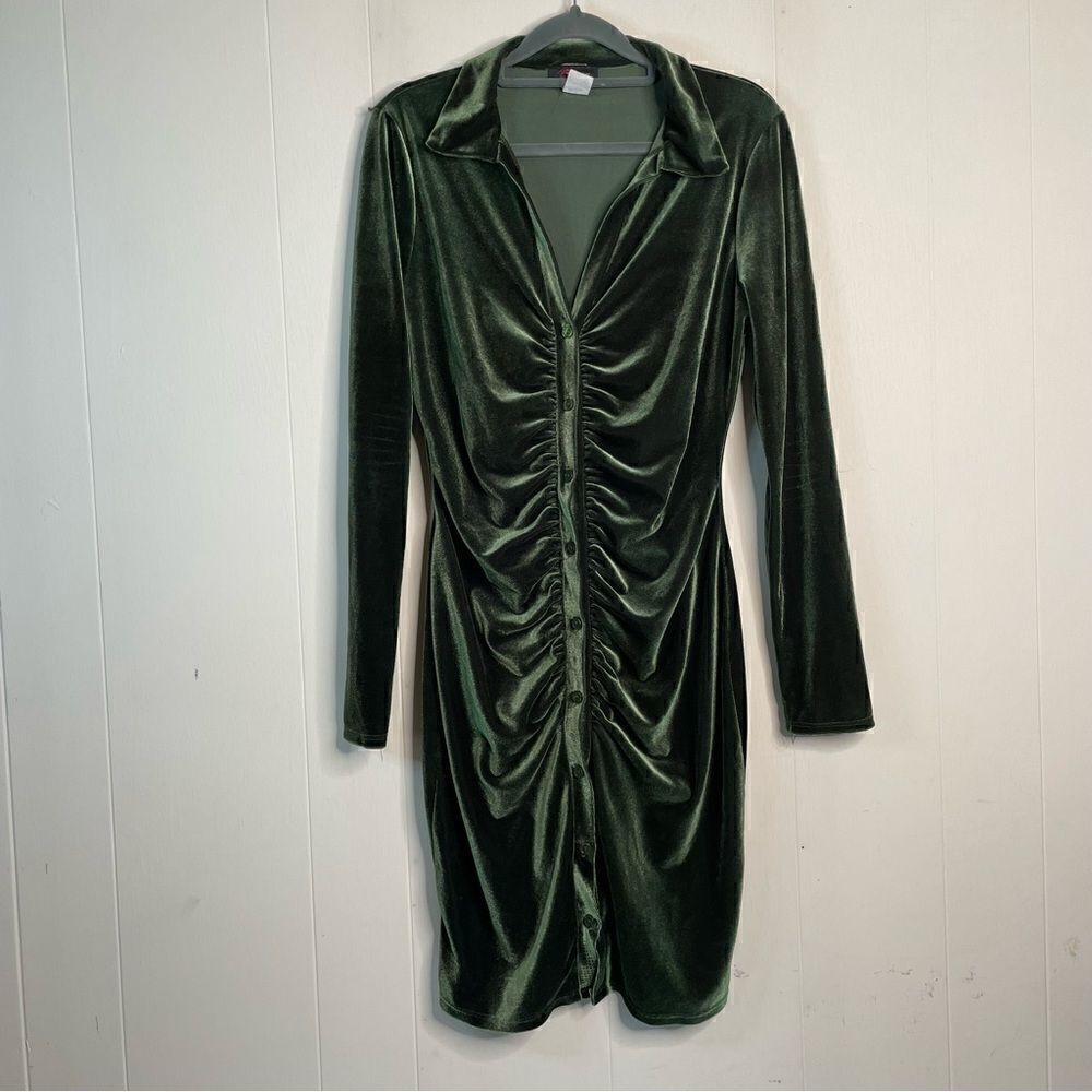 Vintage 90's Inc USA Ruched Velvet Button Down KneeLength Dress